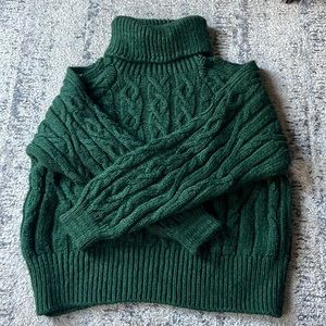 Zara Cable Knit Turtleneck Shoulder Cut Out Sweater - Green Size S